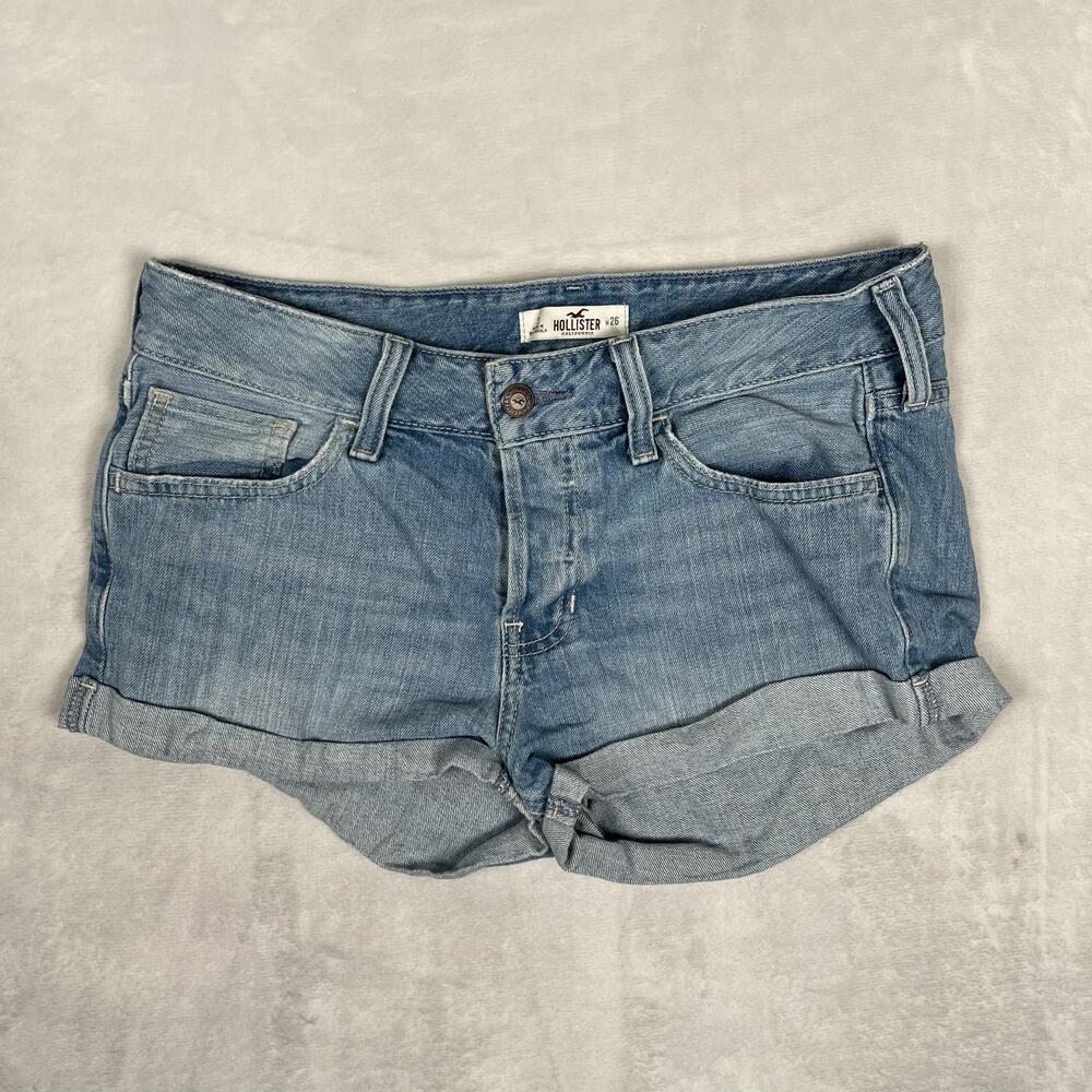 Hollister Denim Shorts Juniors 3 W26 Blue Hot Pants Cuffed Cutoff Casual